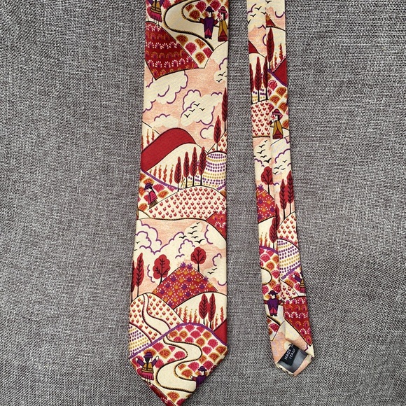 Vintage Ted Lapidus Andes Mountain Peru Chullo Landscape Silk Tie Wine Plum - Picture 4 of 13